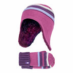 Girls Winter Thermal Beanie Hat with Ear Flaps & Mittens Gloves Set