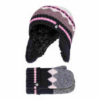 Girls Nordic Pattern Trapper Hat with Ear Flaps & Mittens Set