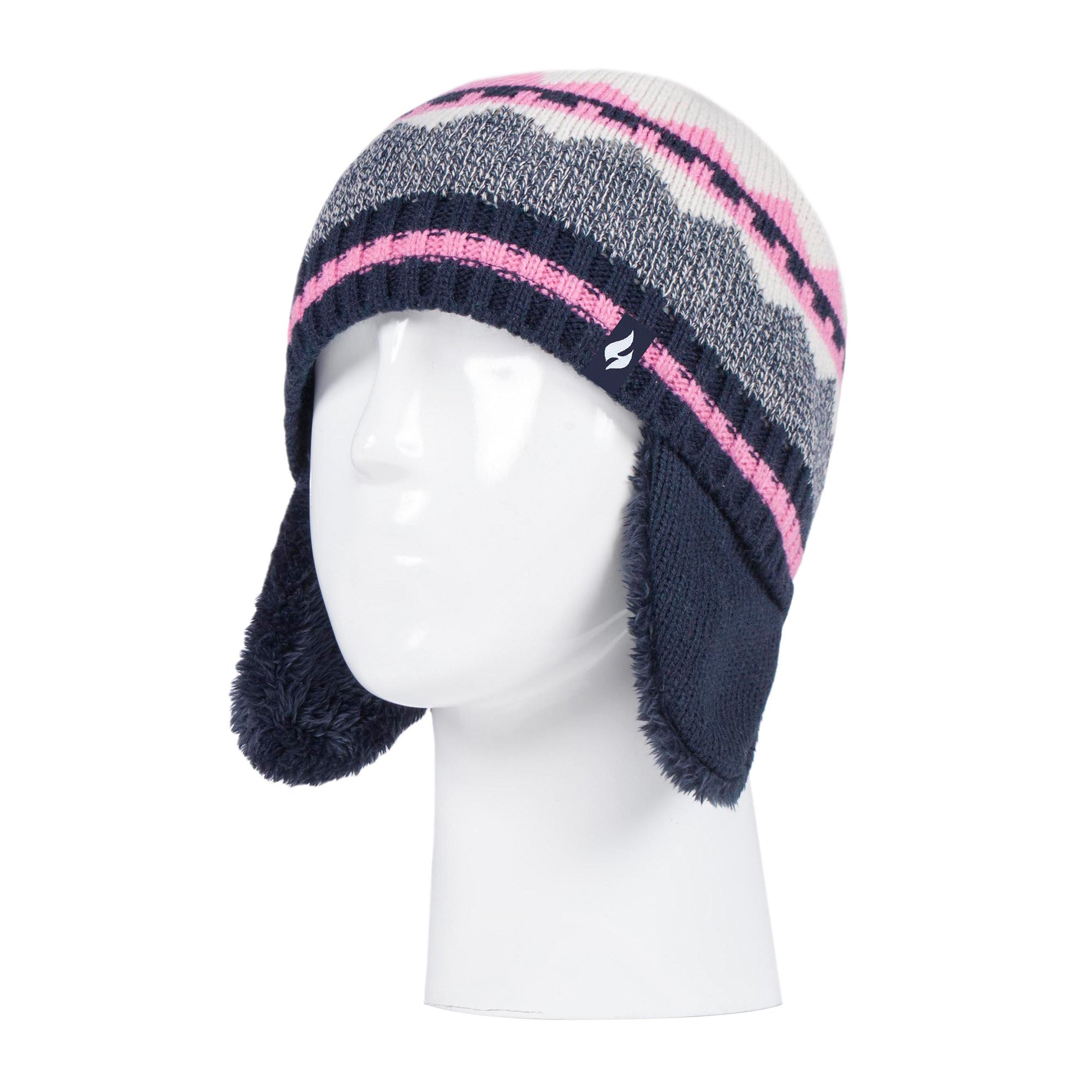 Girls Nordic Pattern Trapper Hat with Ear Flaps & Mittens Set