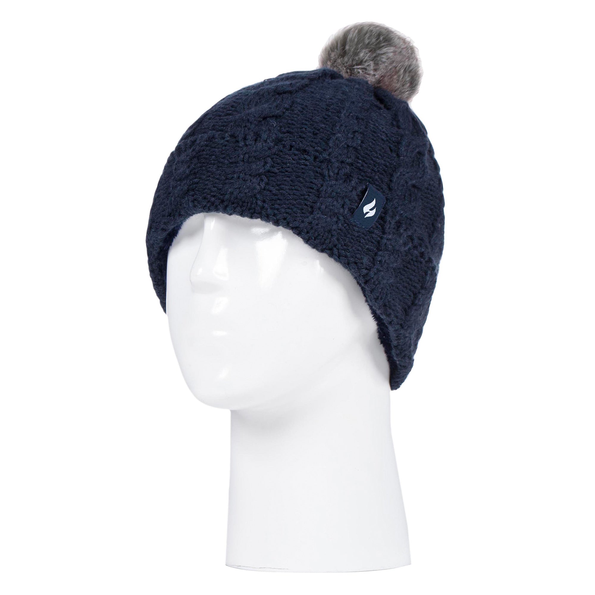 Girls Cable Knit Bobble Pom Pom Thermal Hat & Gloves Set