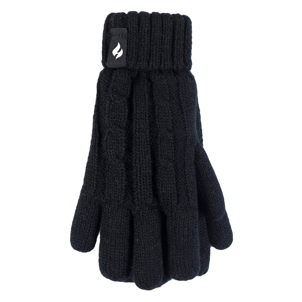 Girls Cable Knit Bobble Pom Pom Thermal Hat & Gloves Set
