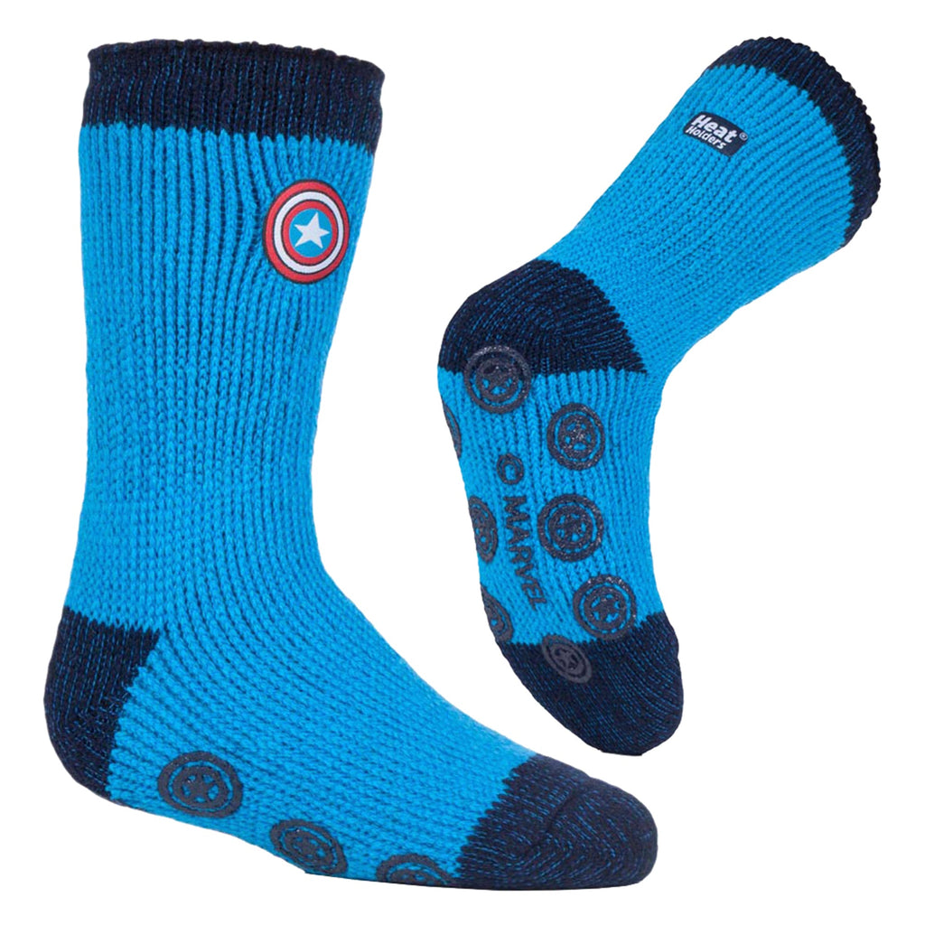 Childrens Captain America Non Slip 2.3 Tog Thermal Slipper Socks with Grips