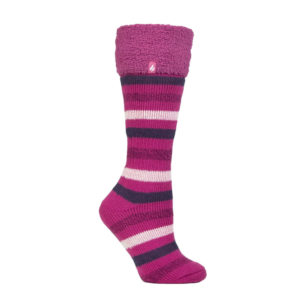 Ladies Multicoloured Striped Patterned Long Wellington Boot Thermal Socks