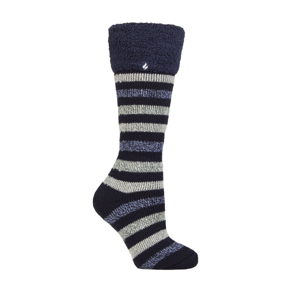Ladies Multicoloured Striped Patterned Long Wellington Boot Thermal Socks