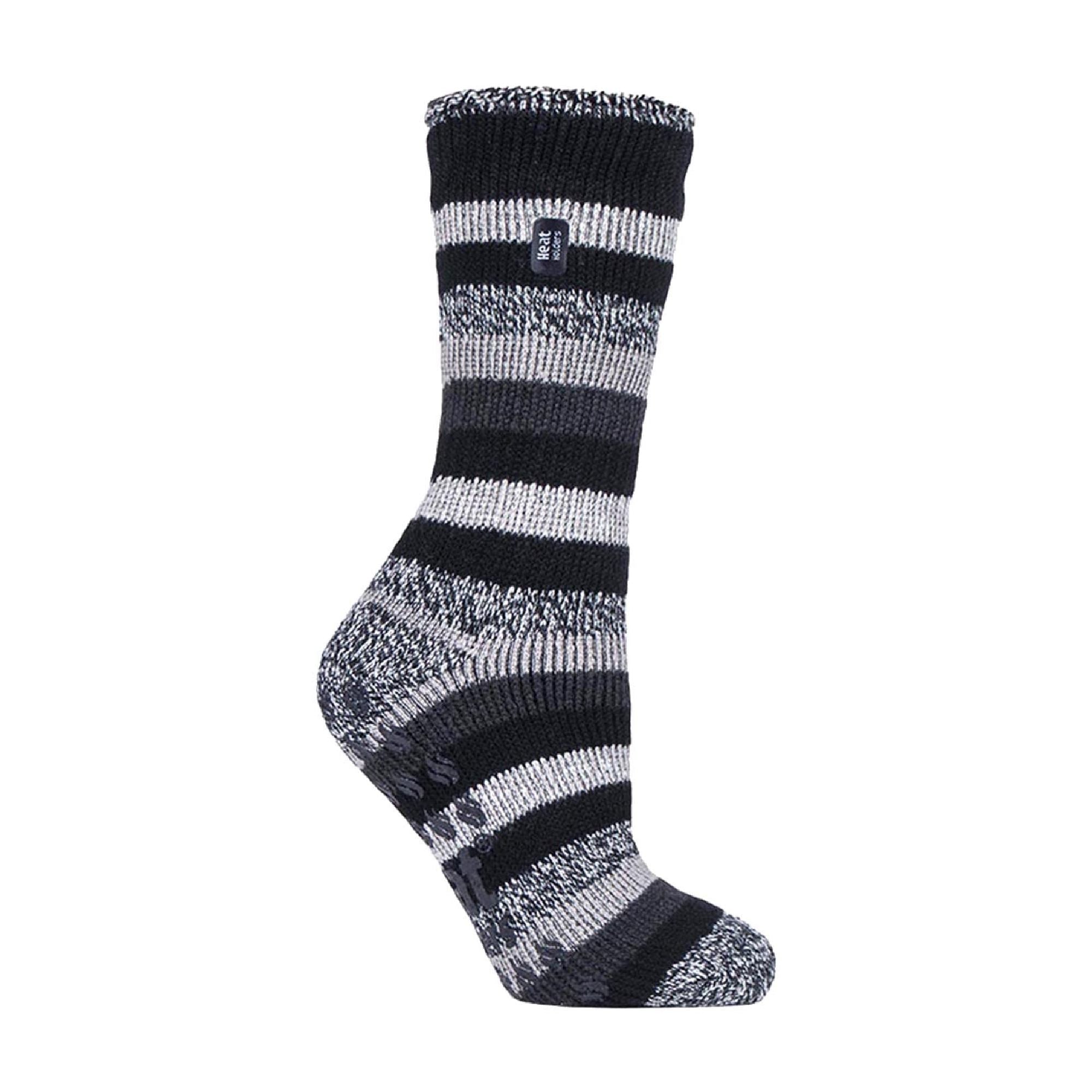 Ladies Striped Non Skid Thermal Slipper Socks with Grips