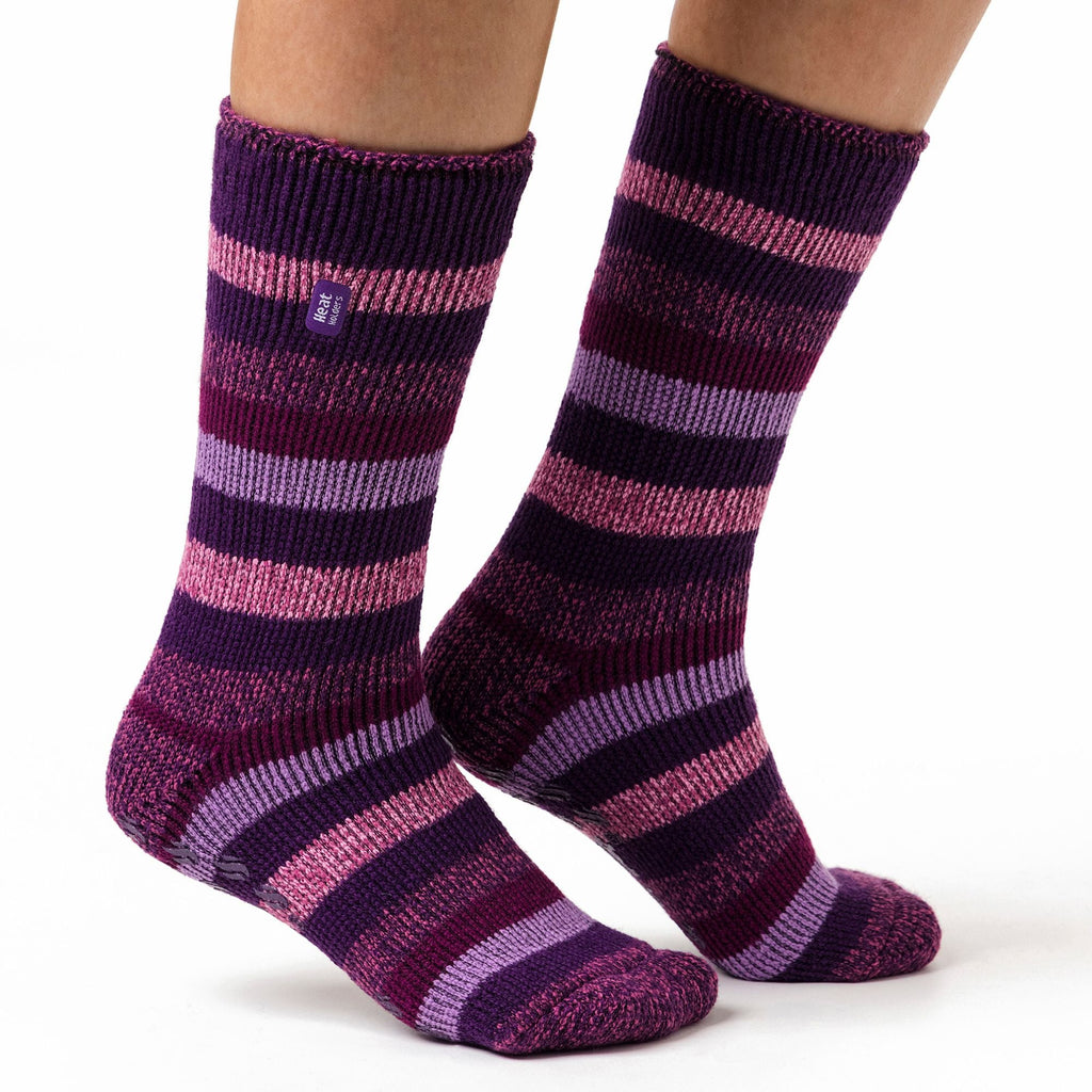 Ladies Striped Non Skid Thermal Slipper Socks with Grips
