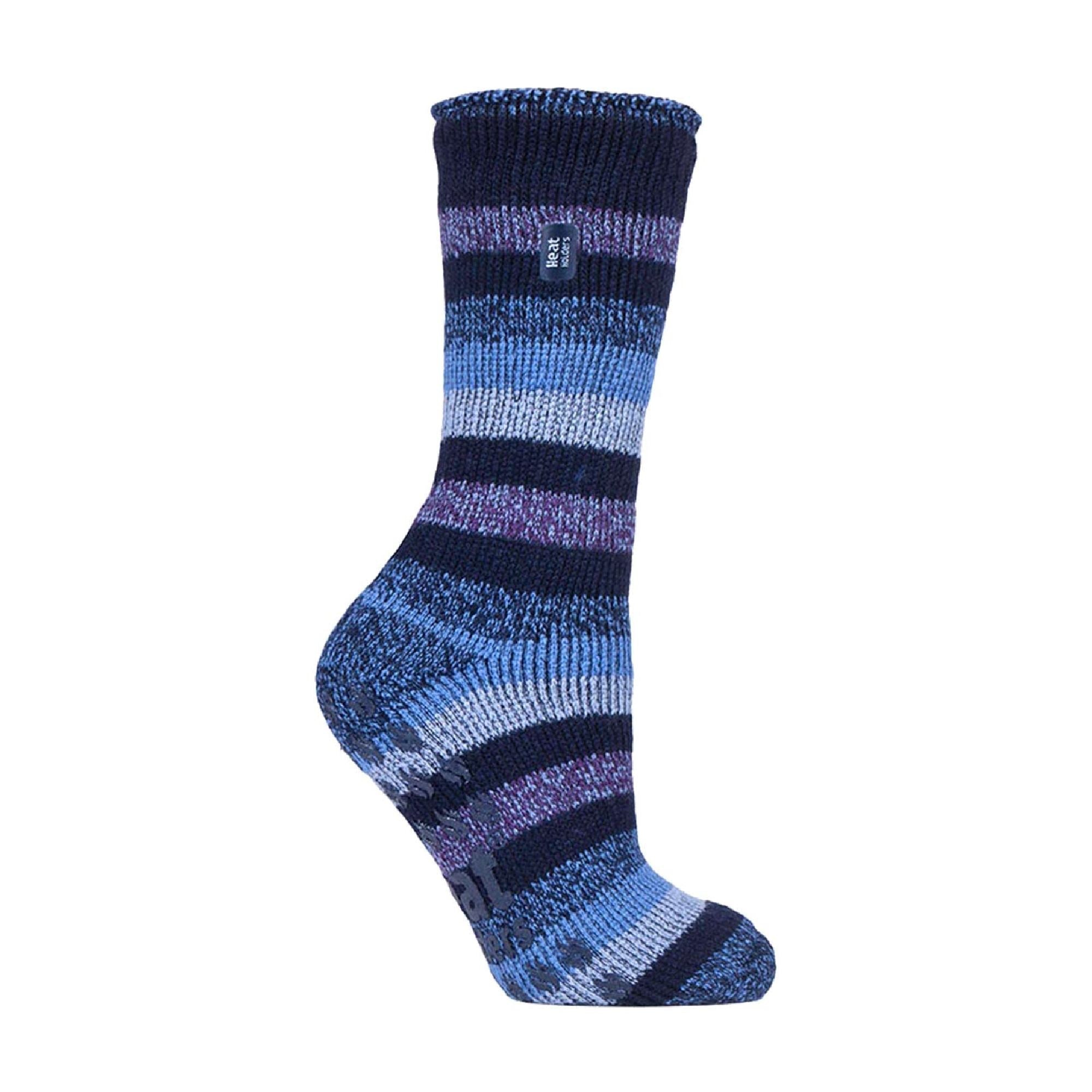 Ladies Striped Non Skid Thermal Slipper Socks with Grips