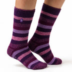 Ladies Striped Non Skid Thermal Slipper Socks with Grips