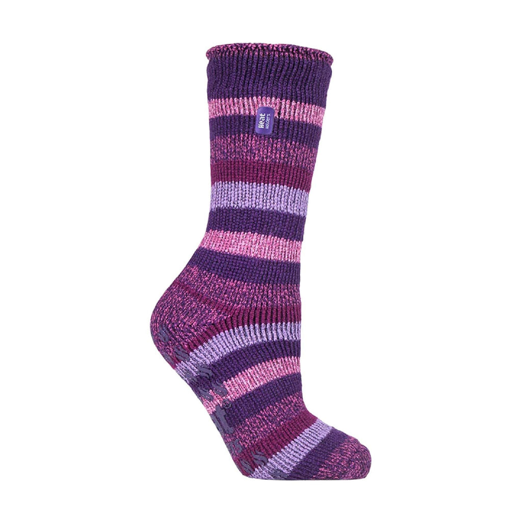 Ladies Striped Non Skid Thermal Slipper Socks with Grips