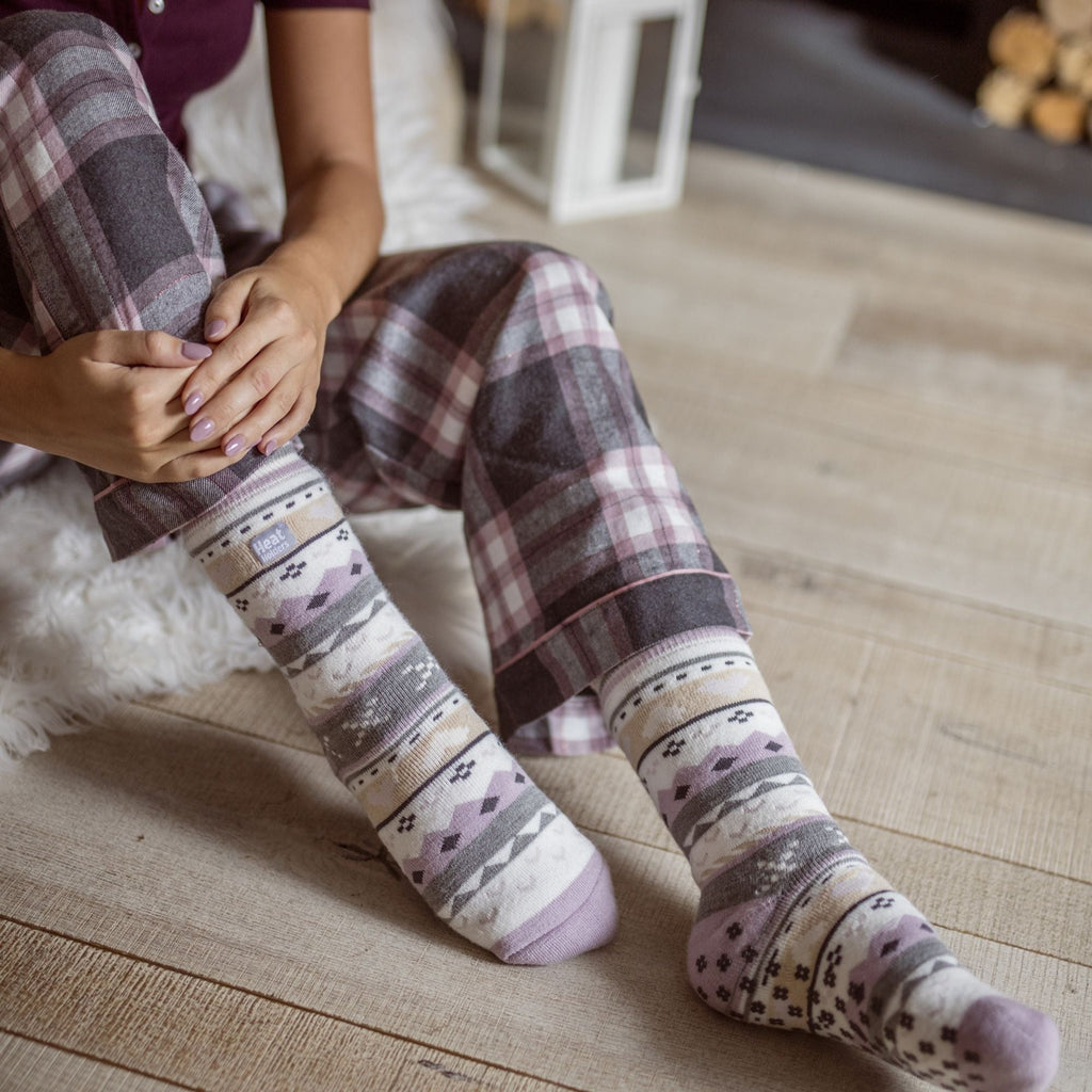 Ladies Fairisle Nordic Winter Non Slip Thermal Slipper Socks