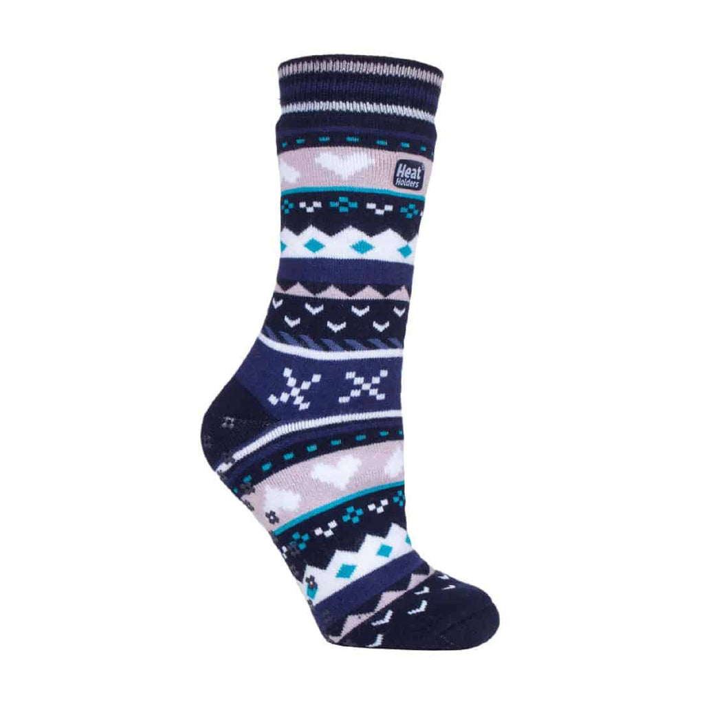 Ladies Fairisle Nordic Winter Non Slip Thermal Slipper Socks