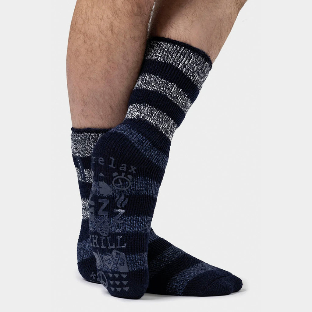 Men's Warm Fleece-Lined Non-Slip Lounge Bed Socks with Grippers