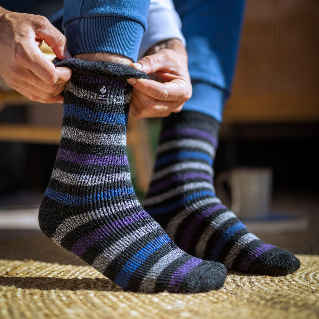 Mens Thermal Patterned Brushed Socks with Stripes for Winter