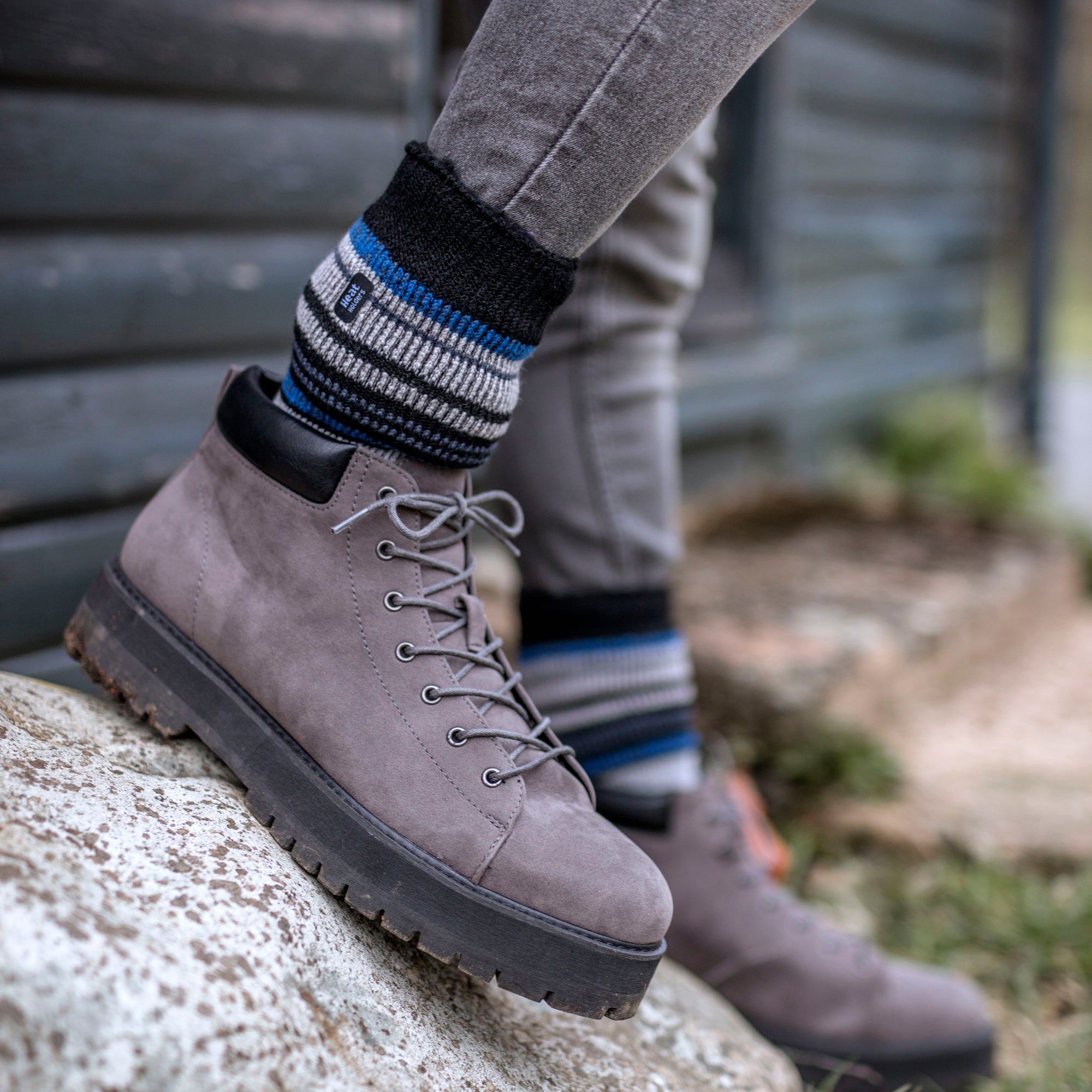 Mens Thermal Patterned Brushed Socks with Stripes for Winter