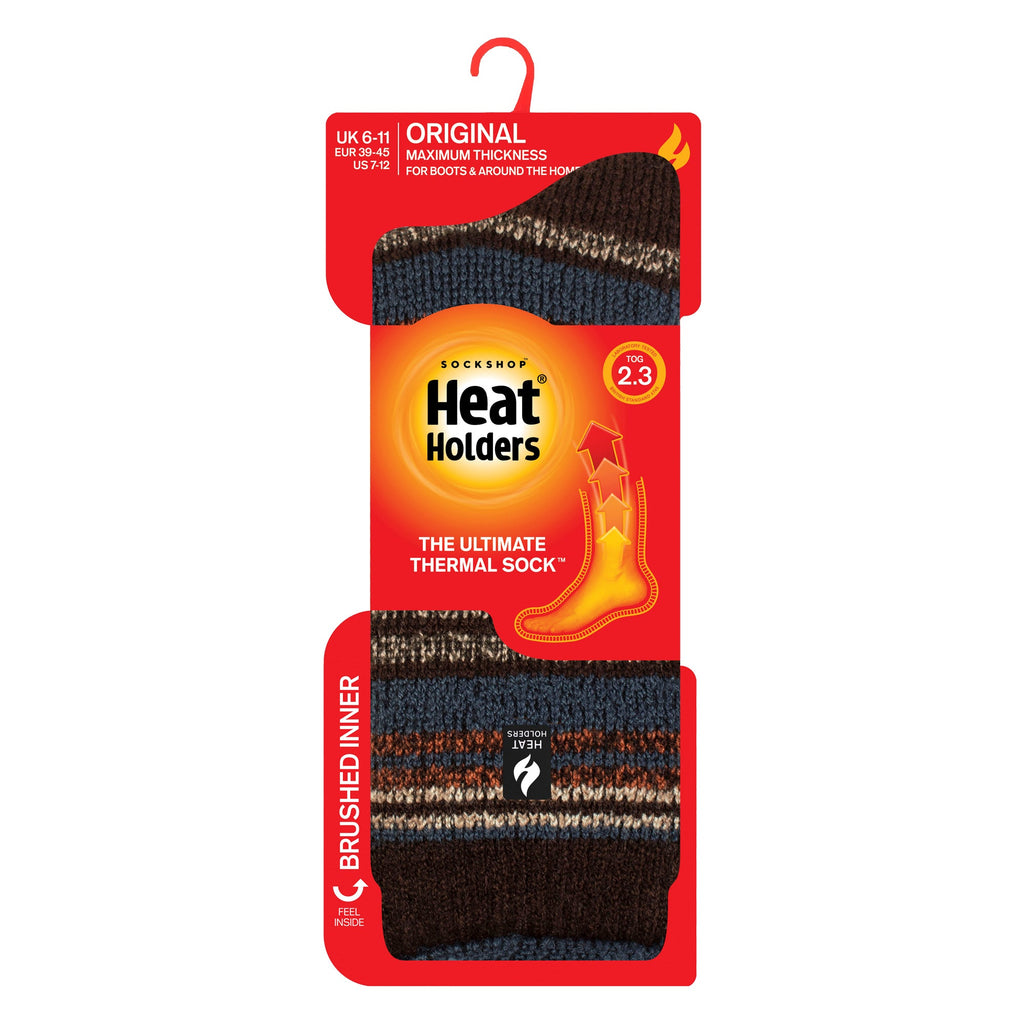 Mens Thermal Patterned Brushed Socks with Stripes for Winter