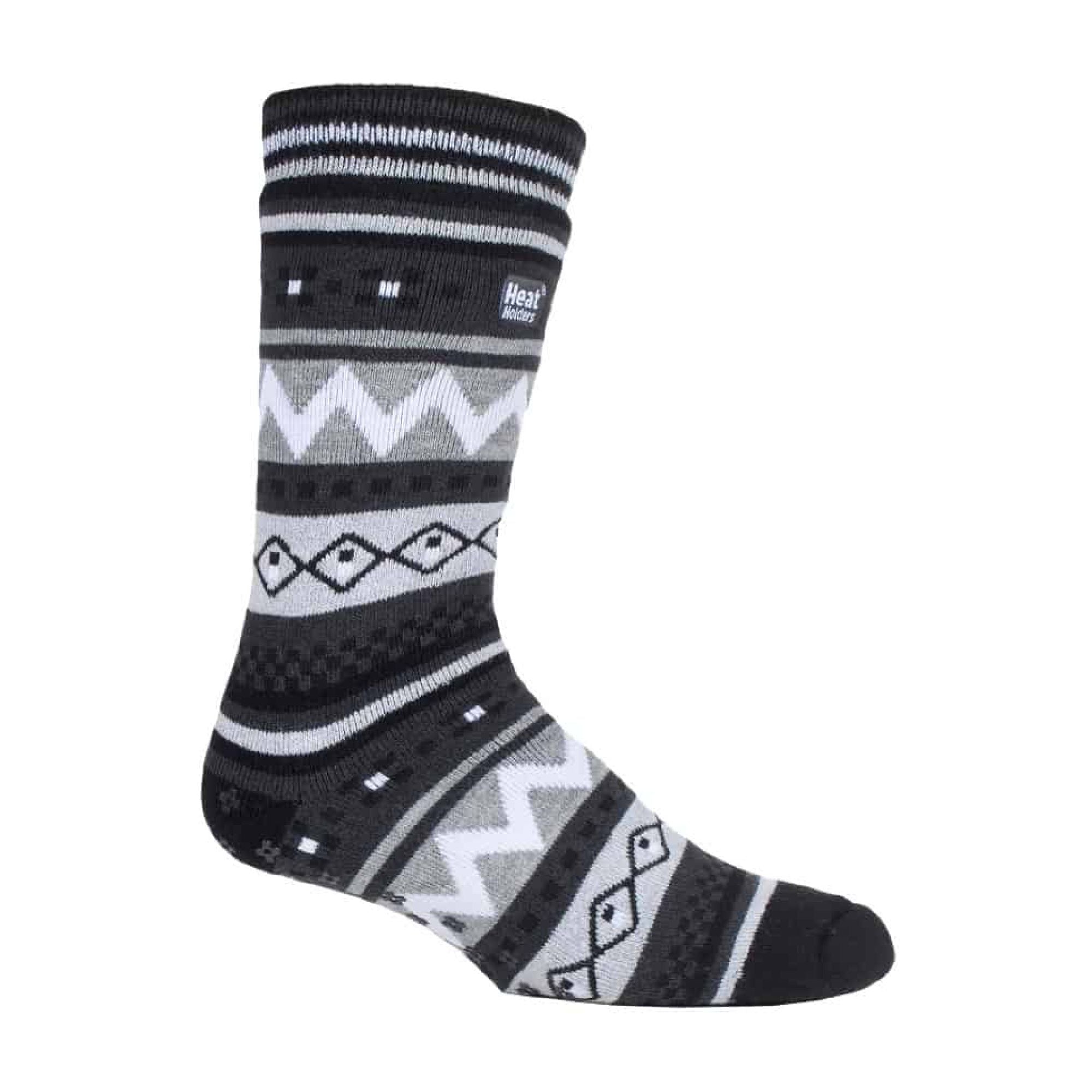 Mens Nordic Patterned Non Slip Thermal Slipper Socks with Grips