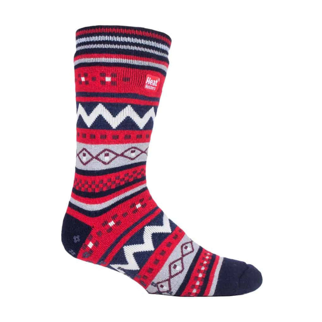 Mens Nordic Patterned Non Slip Thermal Slipper Socks with Grips