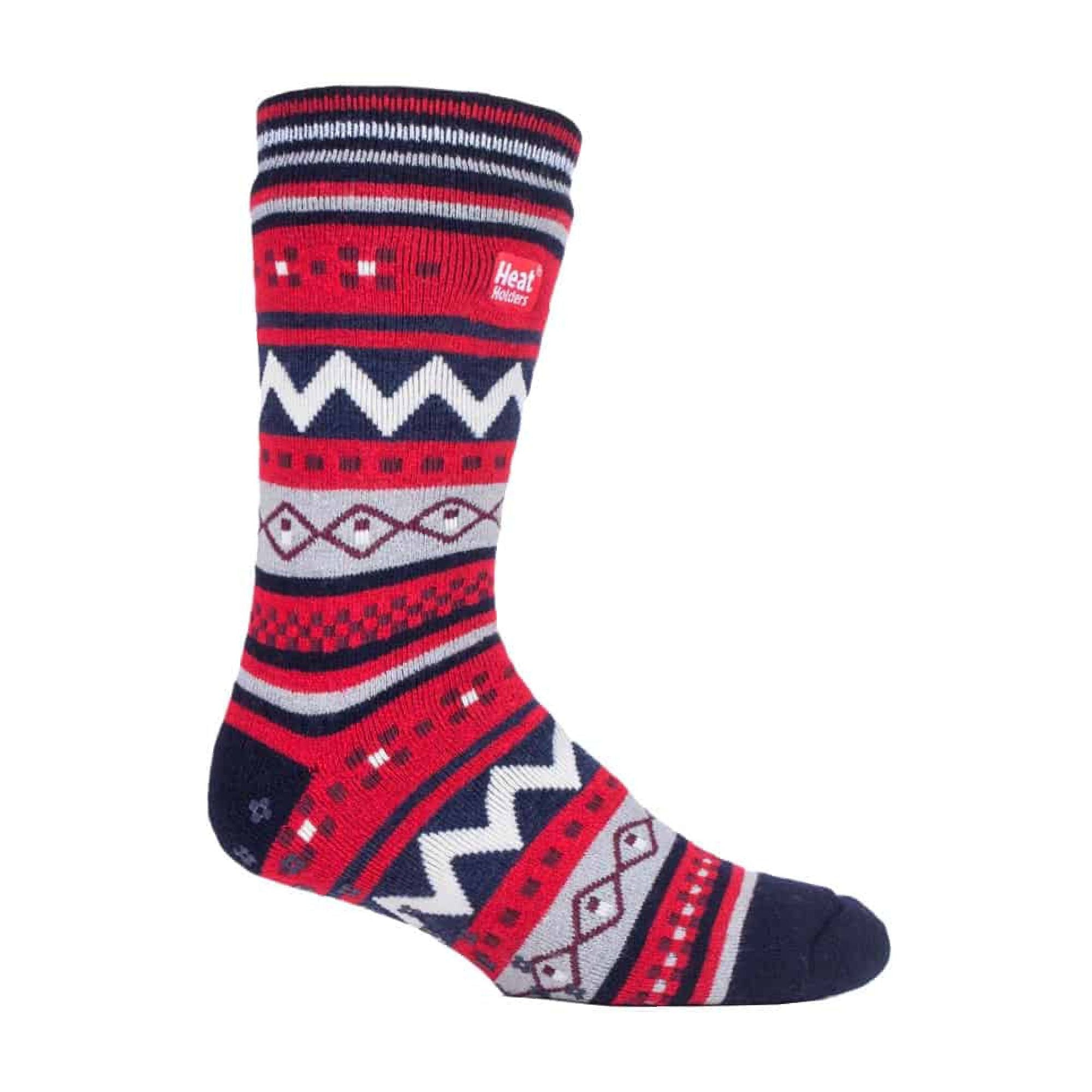 Mens Nordic Patterned Non Slip Thermal Slipper Socks with Grips