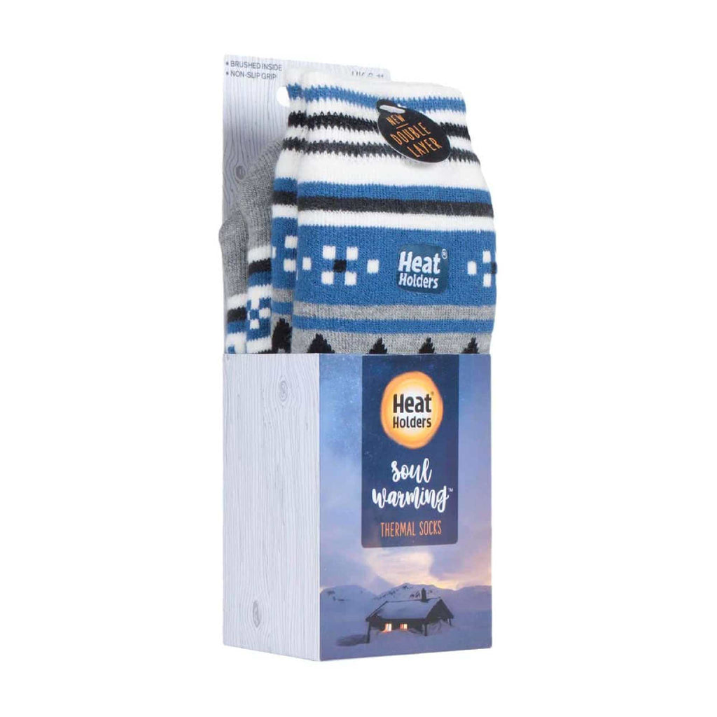 Mens Nordic Patterned Non Slip Thermal Slipper Socks with Grips
