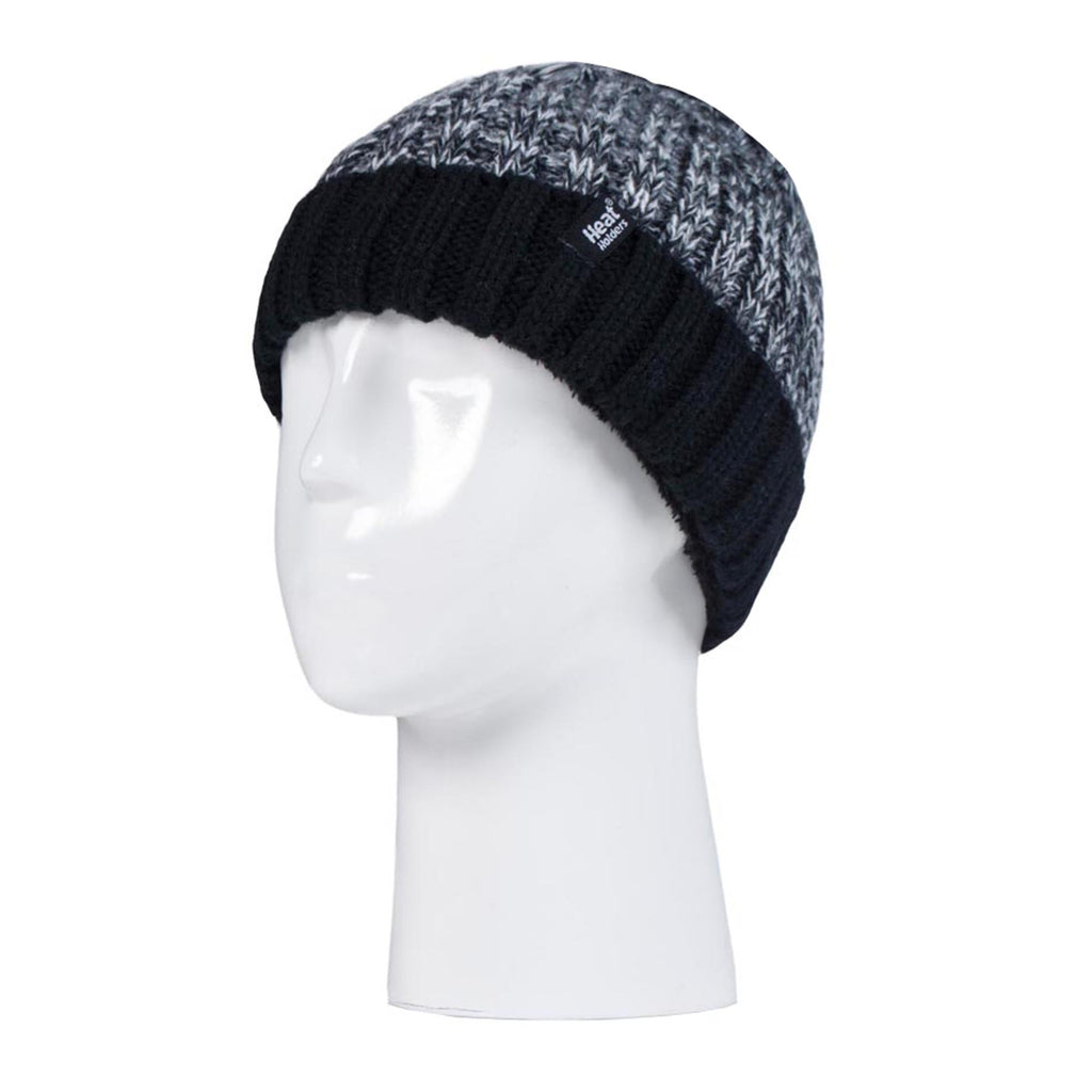 Kids Boys Winter Knitted Thermal Fleece Lined Cuffed Beanie Hat & Mittens Set