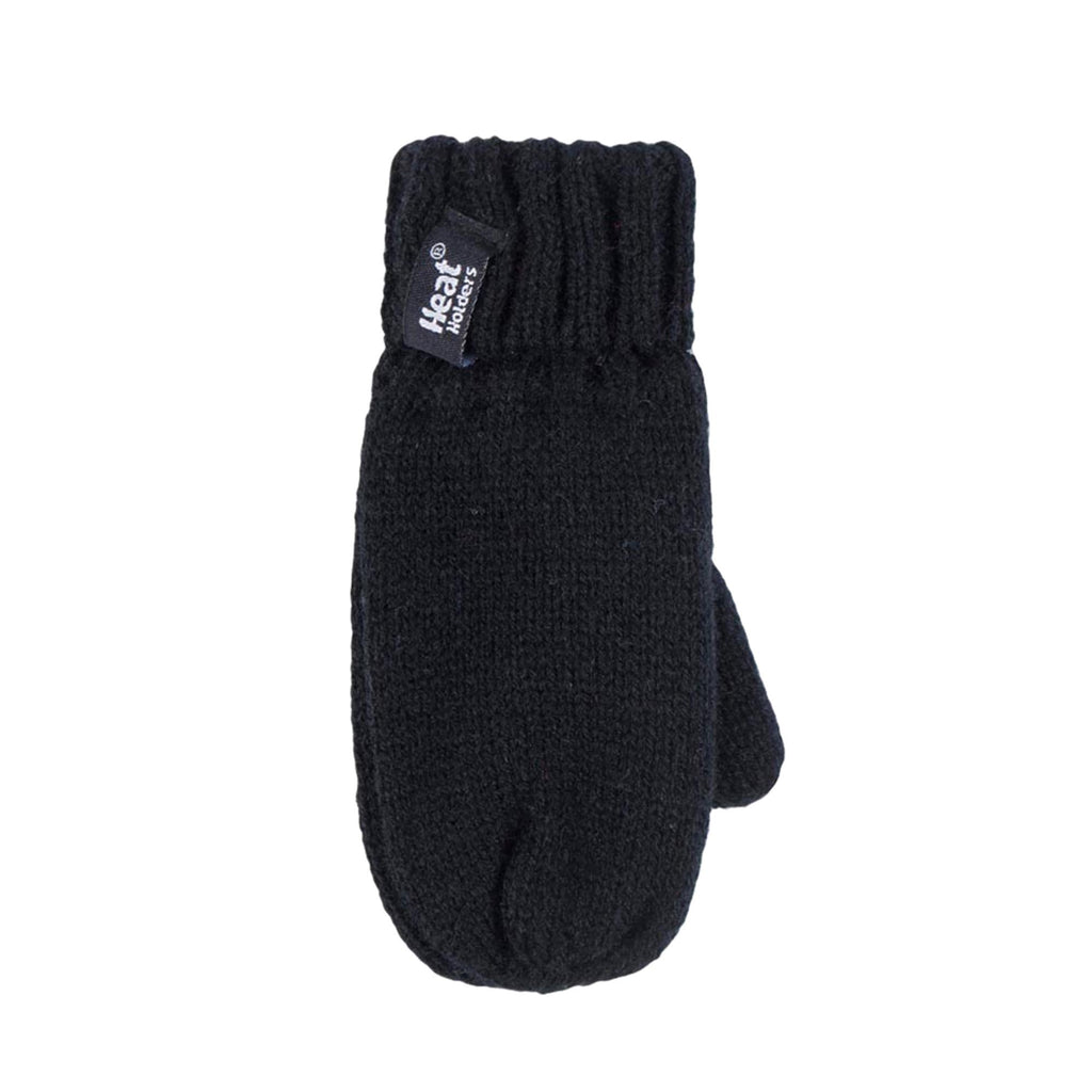 Kids Boys Winter Knitted Thermal Fleece Lined Cuffed Beanie Hat & Mittens Set