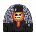 Kids Boys Winter Knitted Thermal Fleece Lined Cuffed Beanie Hat & Mittens Set