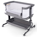 Baby Bassinet Bedside Sleeper with 6-Level Adjustable Height and Storage Shelf-Beige