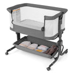 Baby Bassinet Bedside Sleeper with 6-Level Adjustable Height and Storage Shelf-Beige