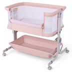Baby Bassinet Bedside Sleeper with 6-Level Adjustable Height and Storage Shelf-Beige