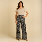 Feature hem wide leg elastic waist palazzo trousers