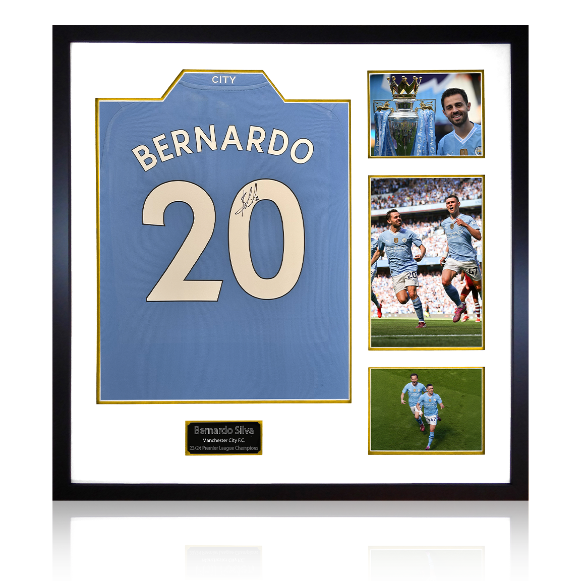 Bernardo Silva Signed Manchester City 23/24 Premier League Champions Shirt Elite Frame