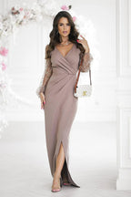 Bicotone sequin sleeves evening dress