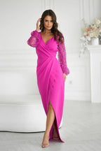 Bicotone sequin sleeves evening dress