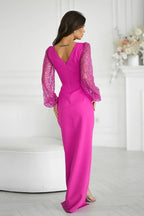 Bicotone sequin sleeves evening dress