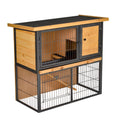 PawHut Guinea Pig Hutch Rabbit Hutch Wood-metal Elevated Pet House Bunny Cage with No-Leak Tray Ramp Openable Roof Outdoor 89.5 x 45 x 81cm Light Yellow