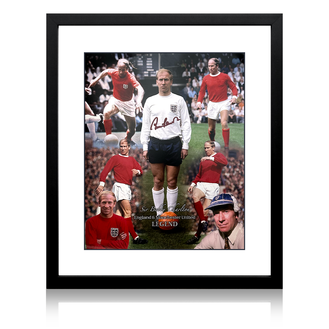 Bobby Charlton Signed England & Manchester United Deluxe Mount Display