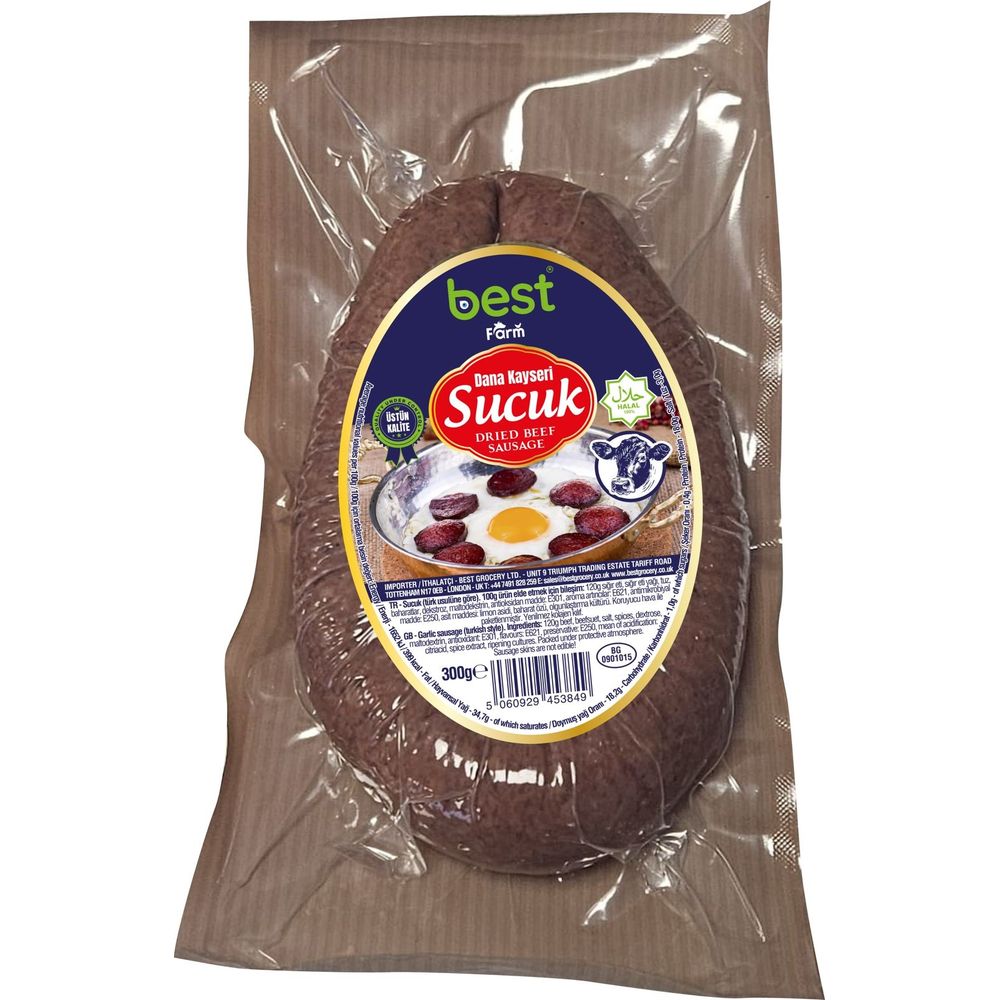 Best Farm Beef Kayseri Sucuk (Dana Kayseri Sucuk) Dried Garlic Sausage, 300g Pack