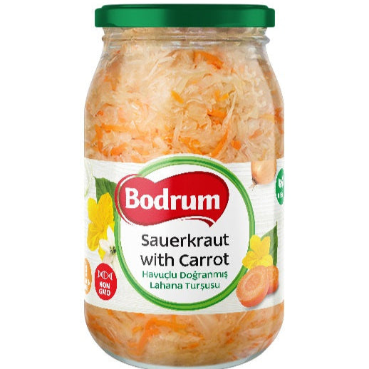 Bodrum Sauerkraut with Carrot Shredded Cabbage Pickle (Havuçlu Doğranmış Lahana Turşusu) Premium Glass Jar, 900g