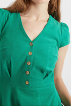 Louche Cathleen Green Mini Baby Cord Tea Dress