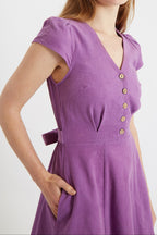 Louche Cathleen Lilac Mini Baby Cord Tea Dress