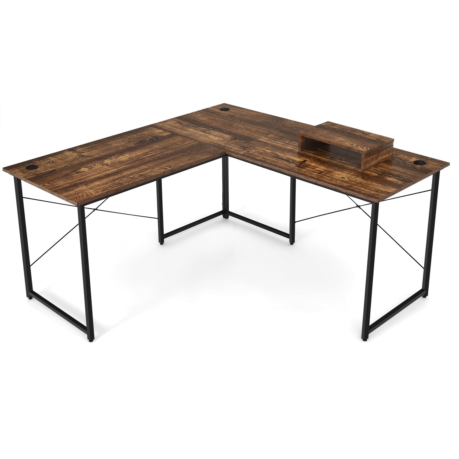 Reversible Corner Study Workstation and Writing Desk with Monitor Stand-Black