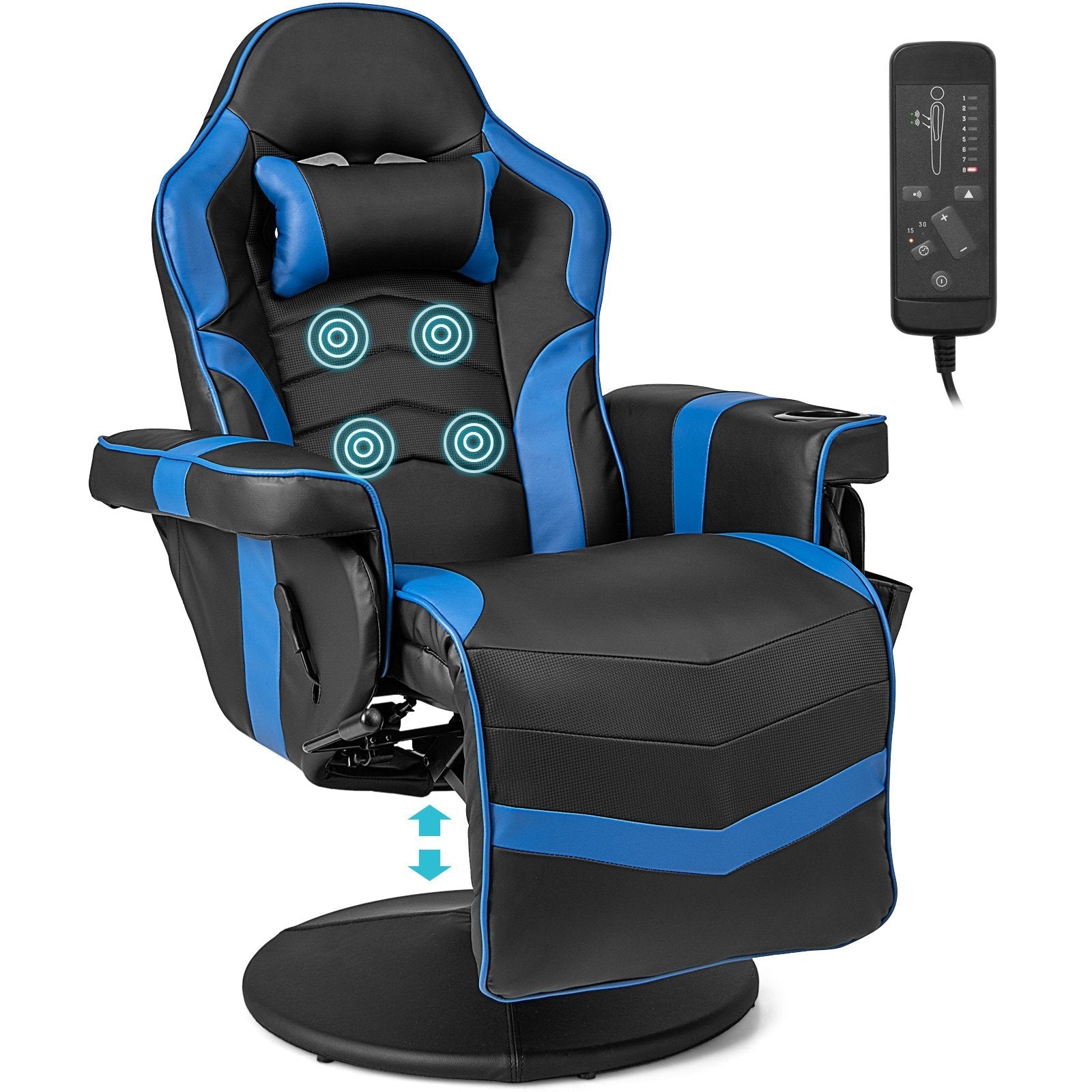 Electric Massage Gaming Chair with Cup Holder and Side Pouch-Black