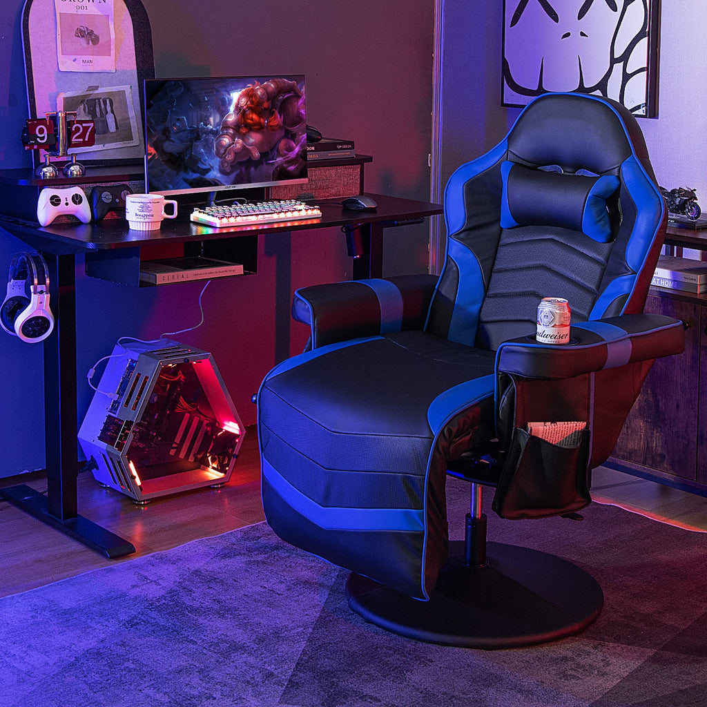 Electric Massage Gaming Chair with Cup Holder and Side Pouch-Black