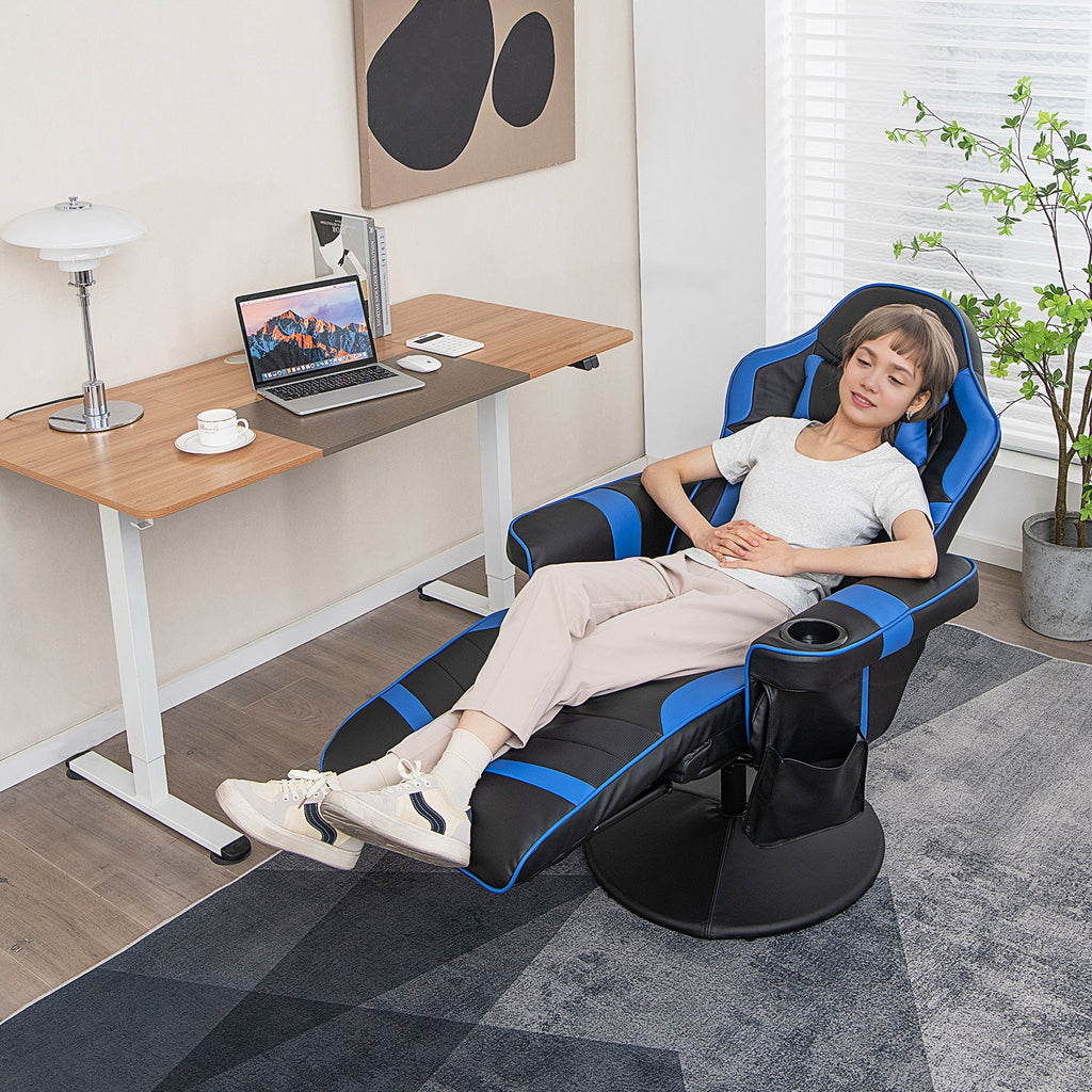 Electric Massage Gaming Chair with Cup Holder and Side Pouch-Black