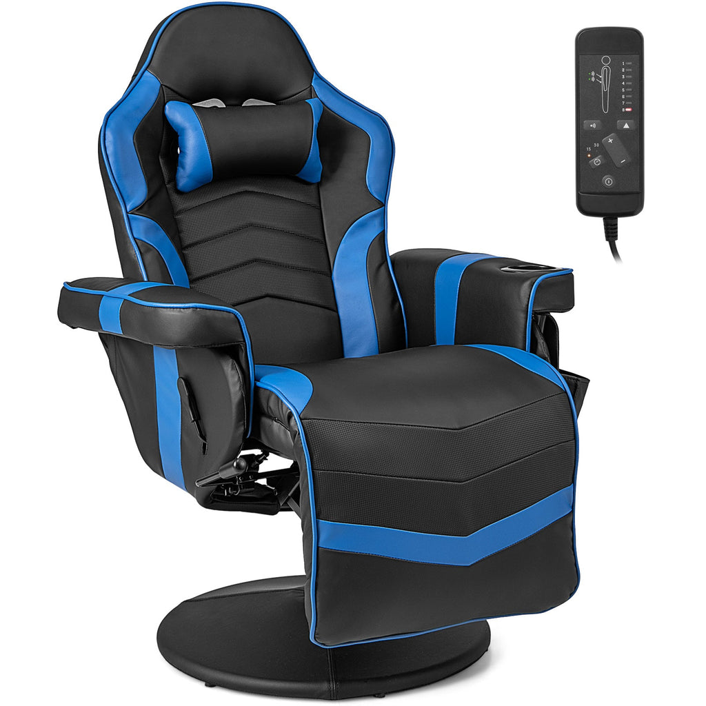 Electric Massage Gaming Chair with Cup Holder and Side Pouch-Black