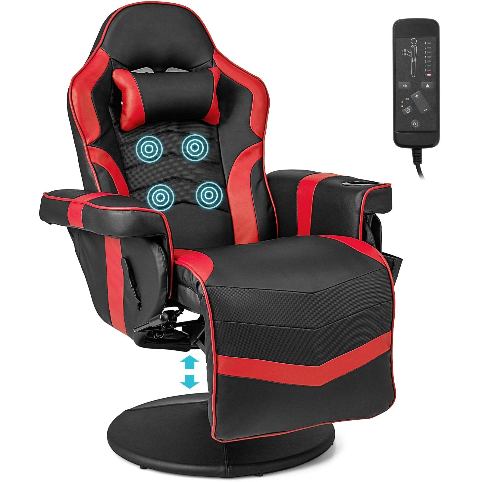 Electric Massage Gaming Chair with Cup Holder and Side Pouch-Black