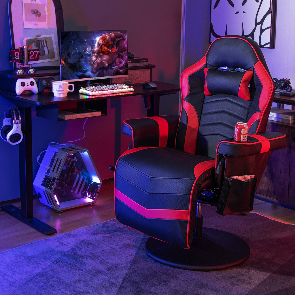 Electric Massage Gaming Chair with Cup Holder and Side Pouch-Black