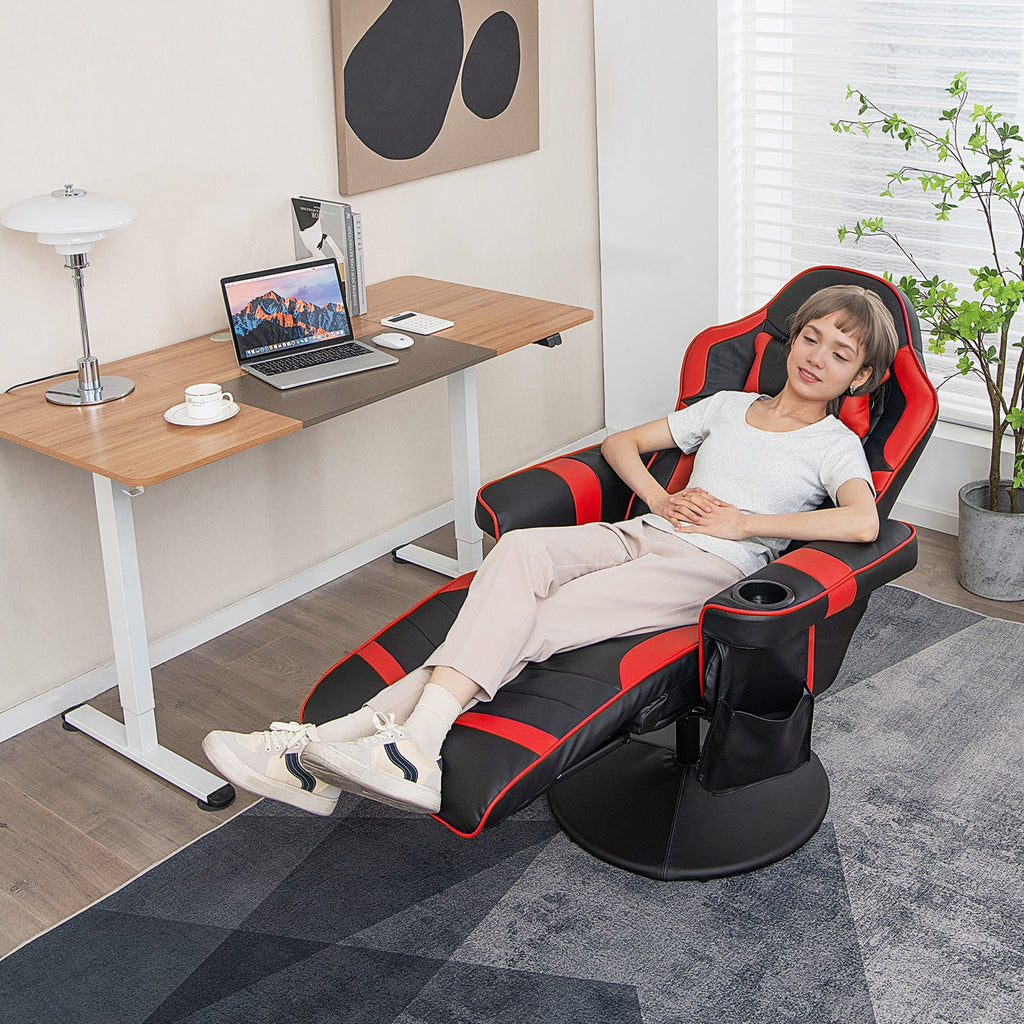 Electric Massage Gaming Chair with Cup Holder and Side Pouch-Black