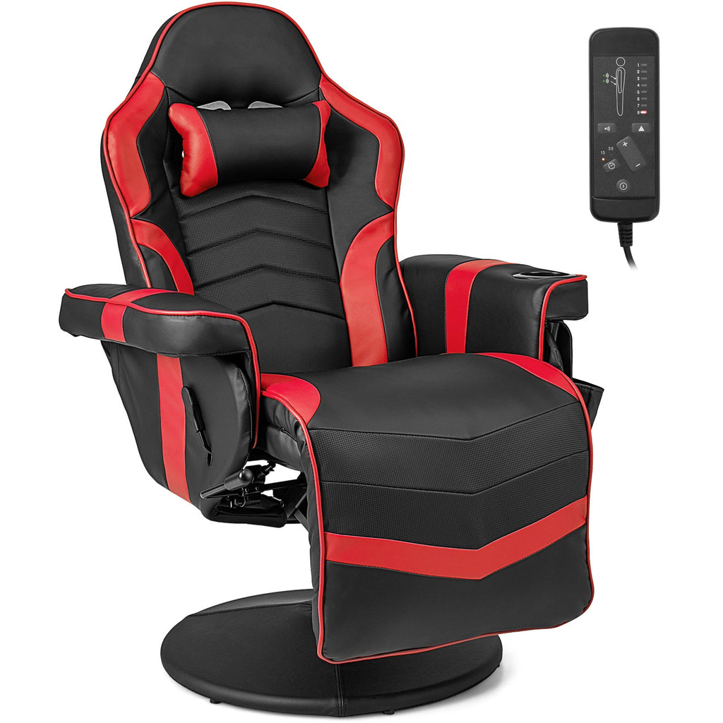 Electric Massage Gaming Chair with Cup Holder and Side Pouch-Black