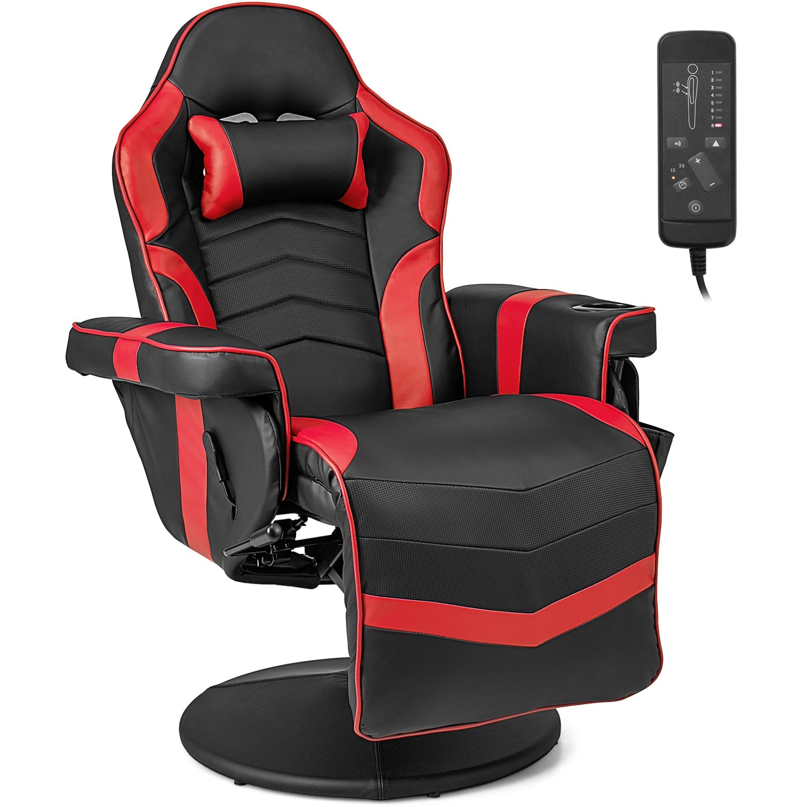 Electric Massage Gaming Chair with Cup Holder and Side Pouch-Black
